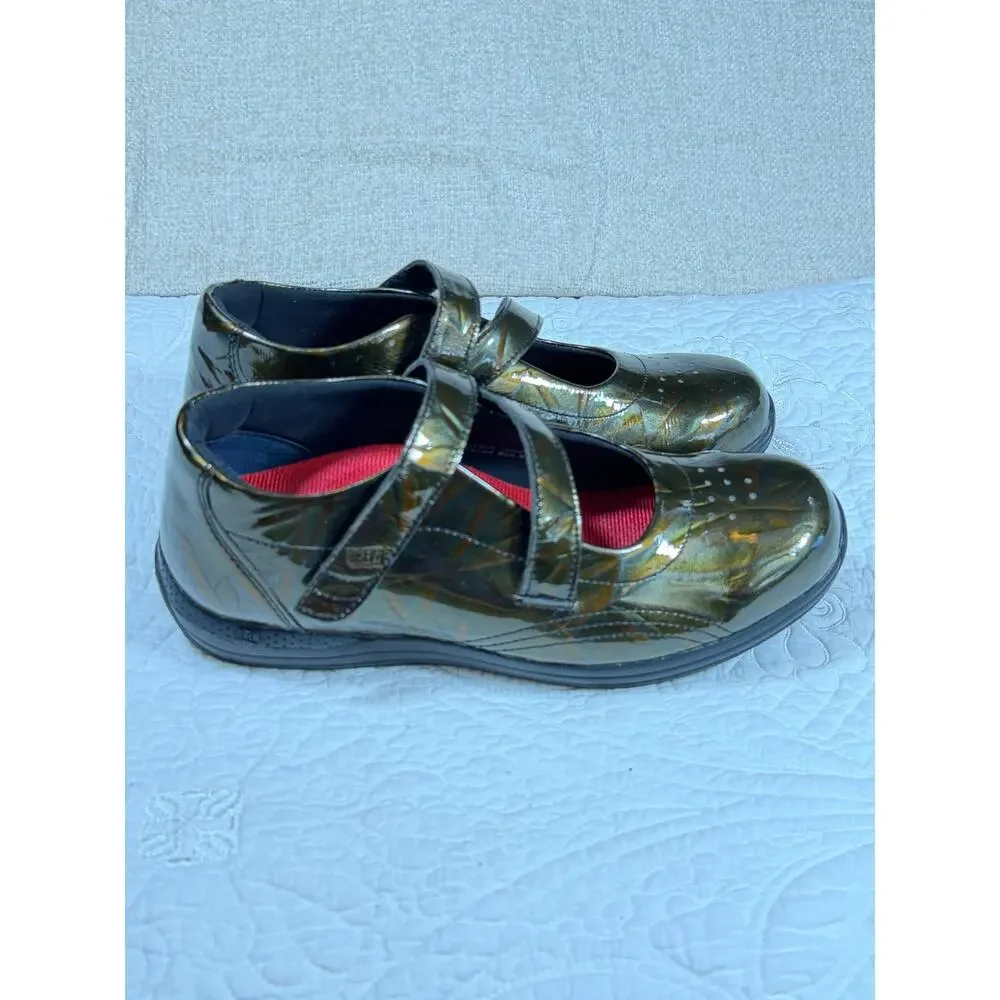 Aetrex Women 9.5 Bronze Drew Orthopedic Mary Jane Casual Comfort Shoe Adjustable